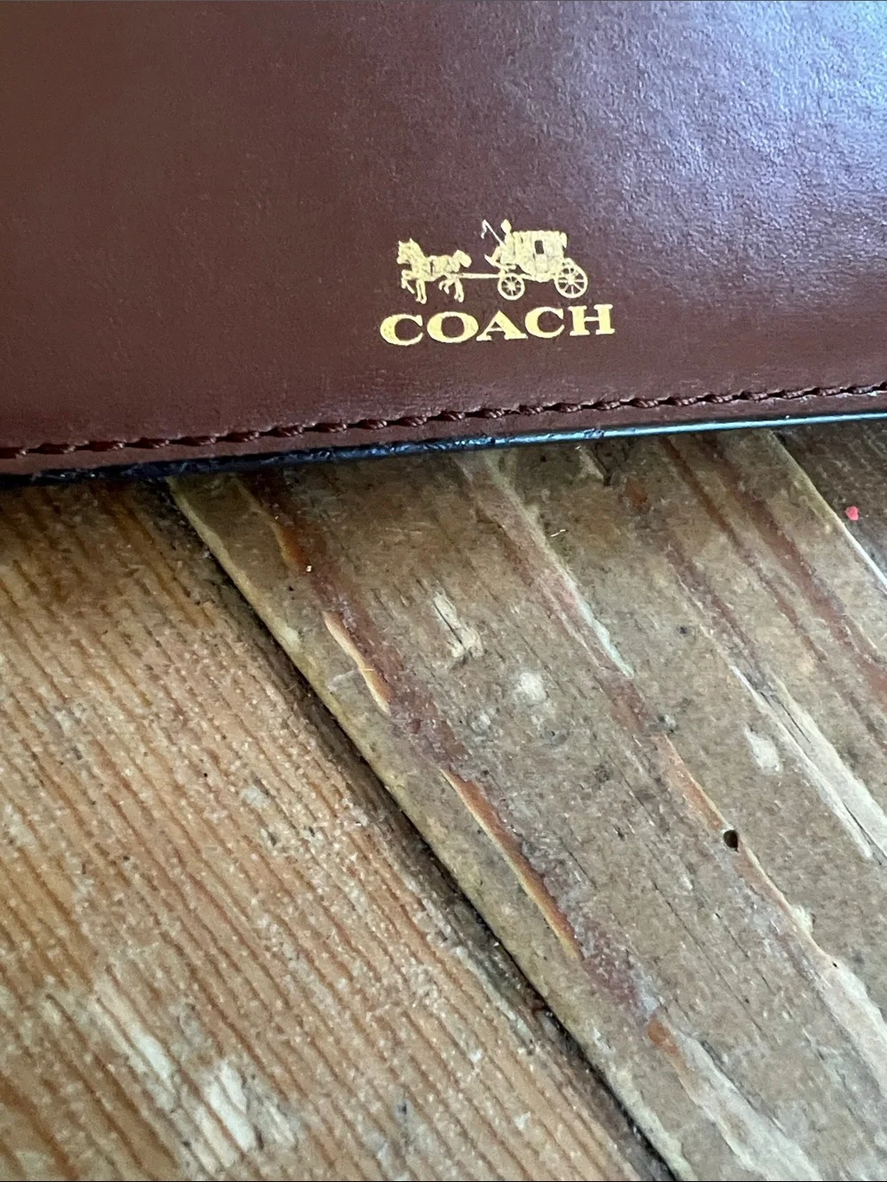Coach Brown Leather Card & Key Holder with Gold Logo